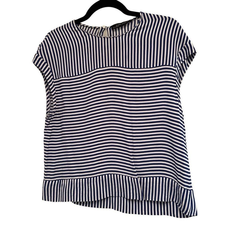 Zara white and blue stripped blouse - size L